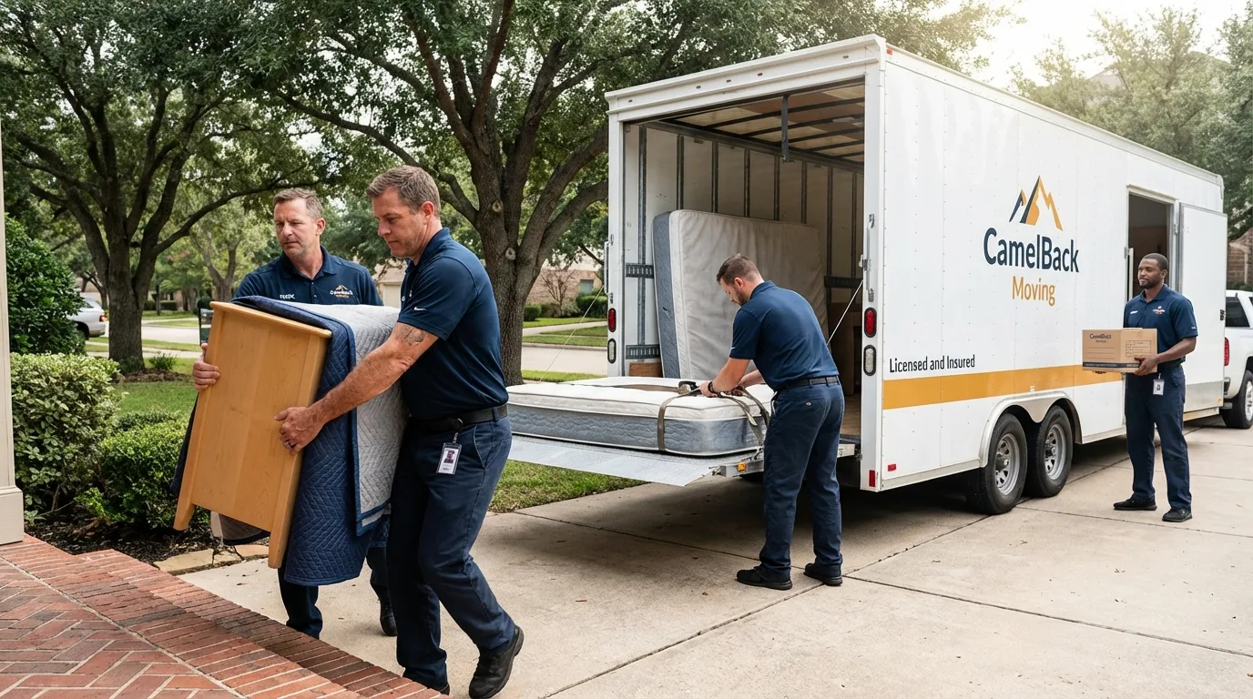 Crew loading residential truck for cross-state move from Concordia, KS