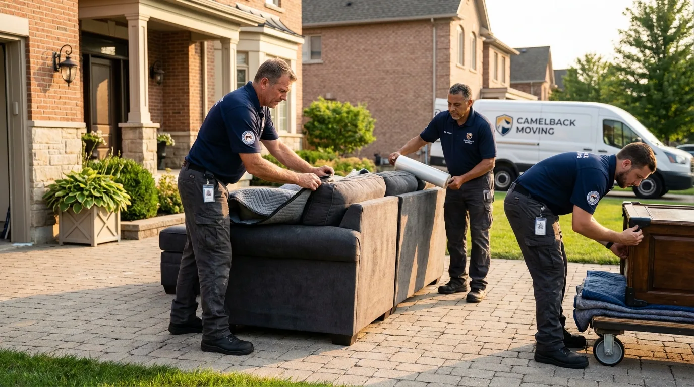 Large estate moving crew wrapping furniture in Concordia, KS