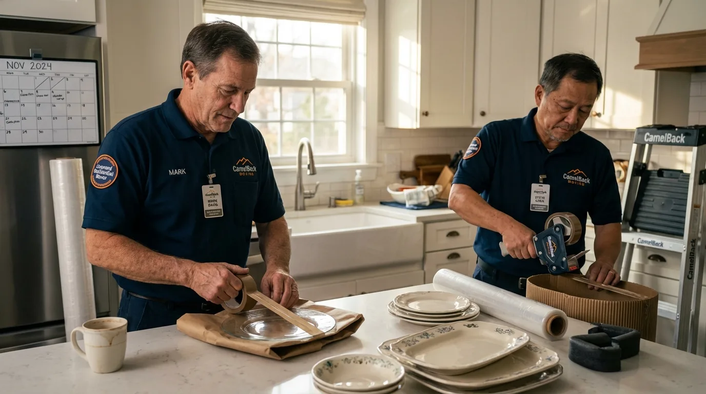 Professional crew packing kitchen dishware in Concordia, KS